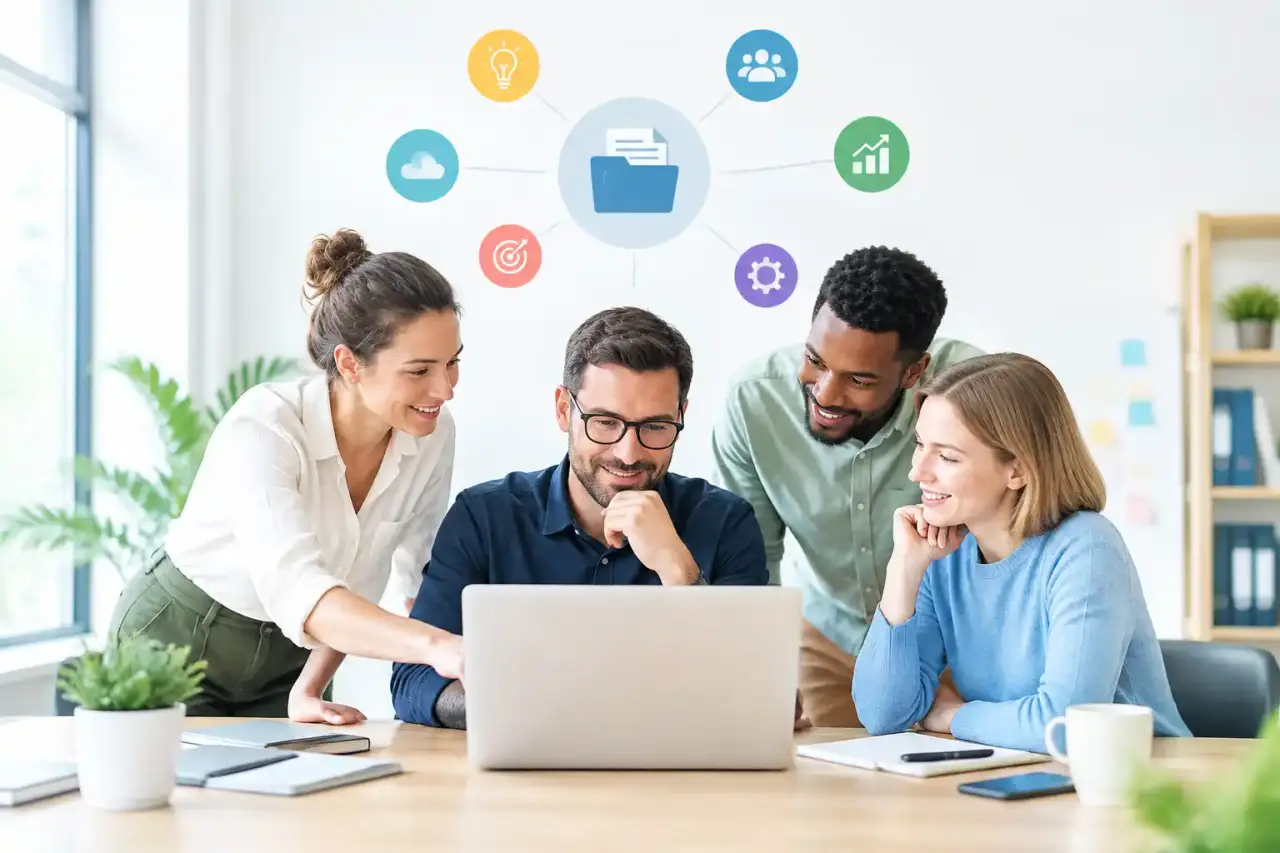 Équipe de PME centralisant ses notes et informations dans un espace de travail numérique