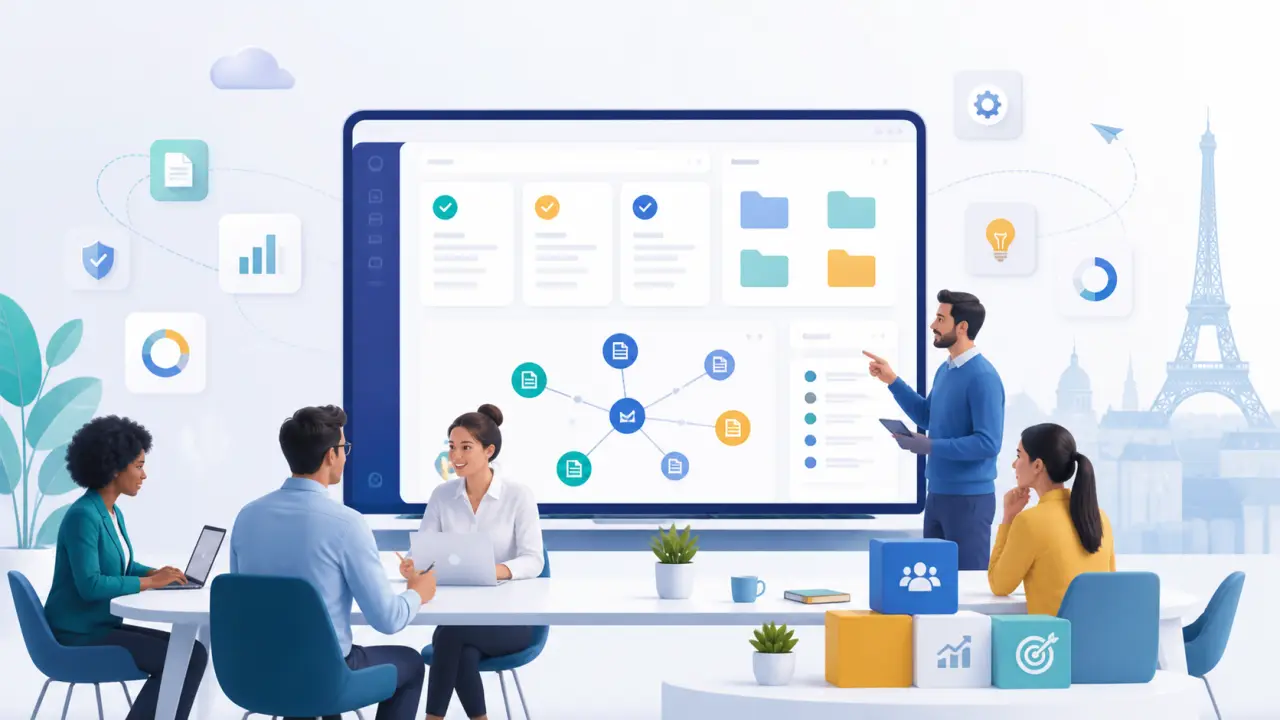Illustration d'un intranet PME moderne avec notes connectées