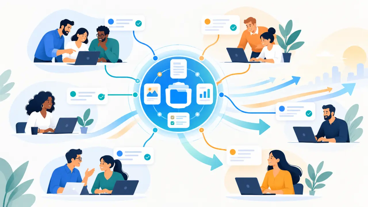 Équipe collaborative consultant un tableau de suivi de projets