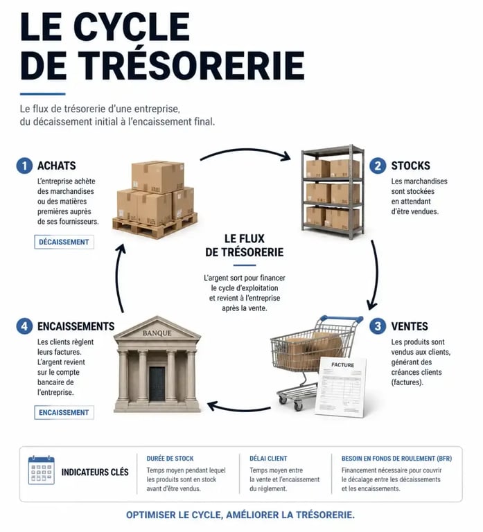 Schéma explicatif de la procédure de gestion de la trésorerie et du cycle de conversion du cash